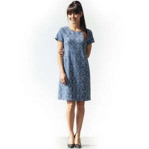 Ann Taylor LOFT Shift Dress 10P Blue White  Cotton Coastal Aesthetic Office